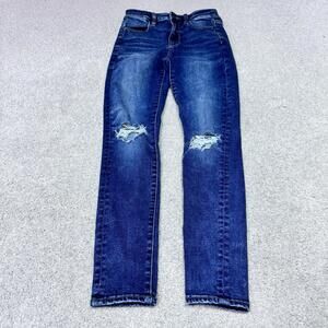 American Eagle Jeans Super High Rise Jegging Blue Distressed Pockets 2 Short